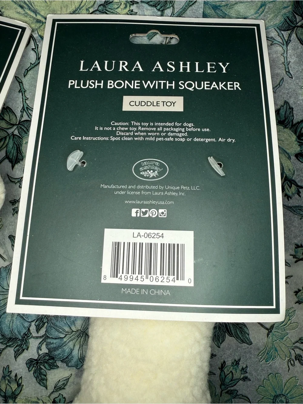 NWT Laura Ashley Plush Bone Squeaker Dog Toy Bundle Set of 2 Floral Plaid